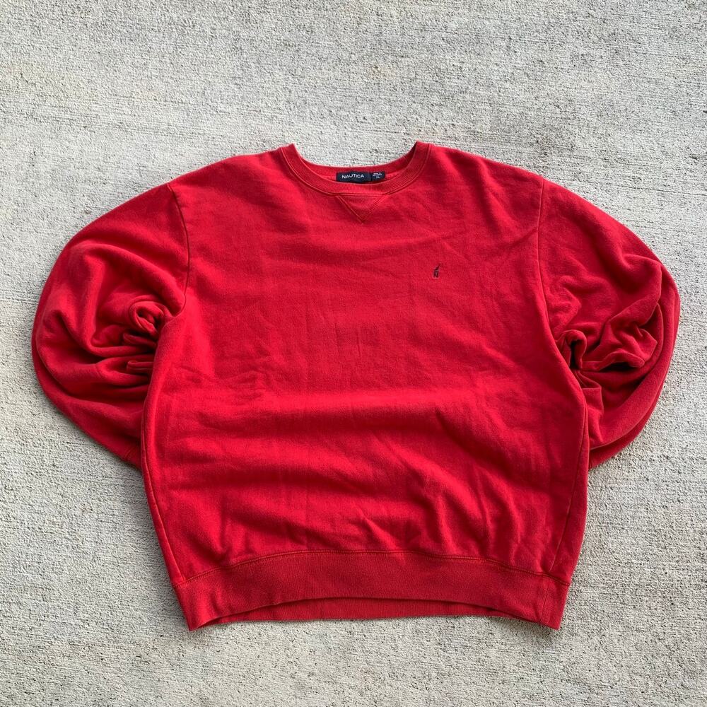 Nautica Embroidered Red Pullover Cozy Sweatshirt